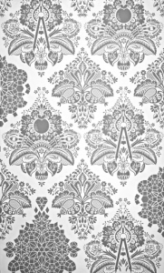 Metallic Pink and Gold Damask Wallpaper | Little Crown Interiors Shop