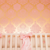 Metallic Pink and Gold Damask Wallpaper | Little Crown Interiors Shop