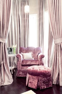 Purple velvet nursery glider