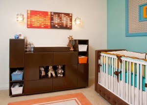 modern orange and aqua nursery