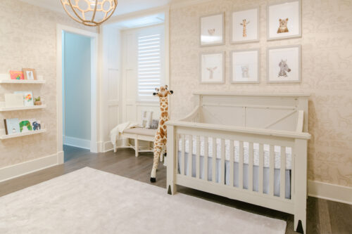 Neutral Nursery with Safari Animal Wallpaper by Little Crown Interiors
