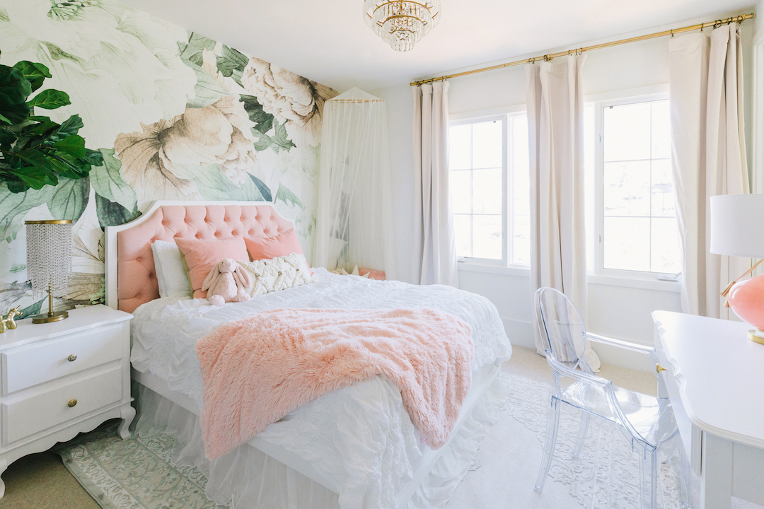 Floral Girl's Bedroom Wallpaper by Little Crown Interiors