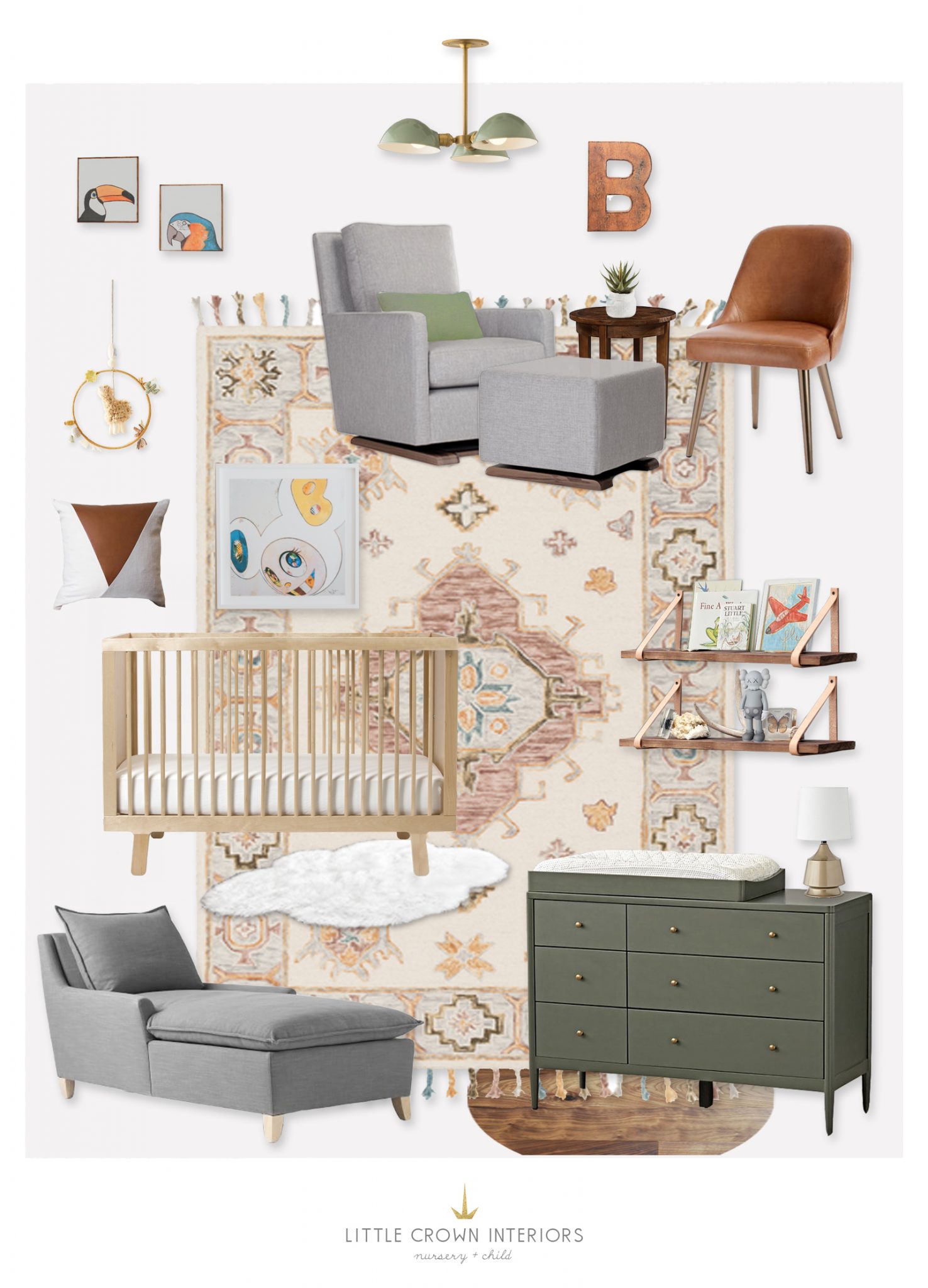 Eclectic Neutral Nursery Design Board by Little Crown Interiors