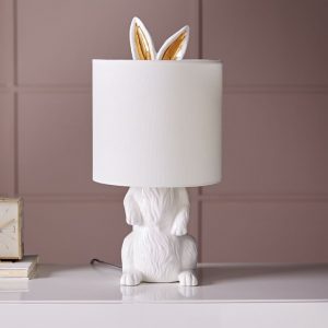 Ceramic rabbit table lamp with gold ears