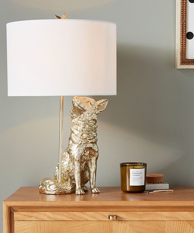 Gold fox lamp white shade