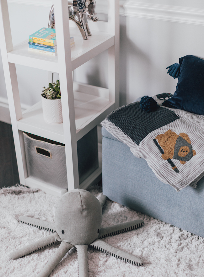 Navy Modern Nursery Storage by Little Crown Interiors