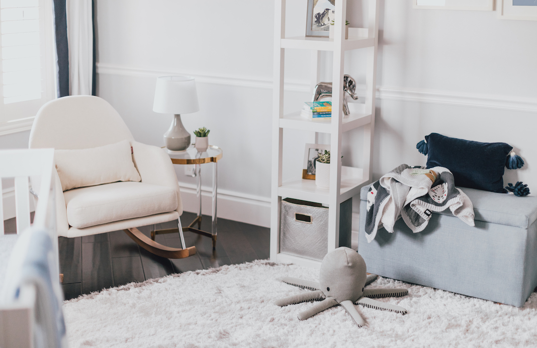 Navy Modern Nursery Storage by Little Crown Interiors