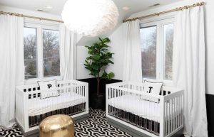 Black and white nursery design for twins