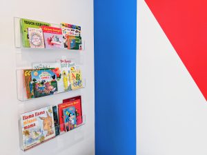 Colorful Modern Playroom Book Storage