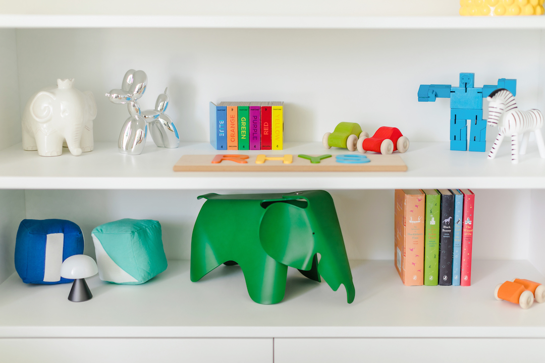 nursery-toy-storage Colorful Safari Nursery Design by Little Crown Interiors