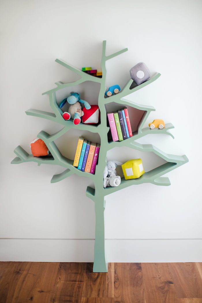 nursery-tree-bookcase Colorful Safari Nursery Design by Little Crown Interiors
