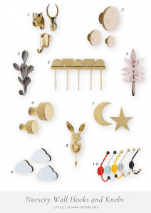 Nursery wall hooks and knobs