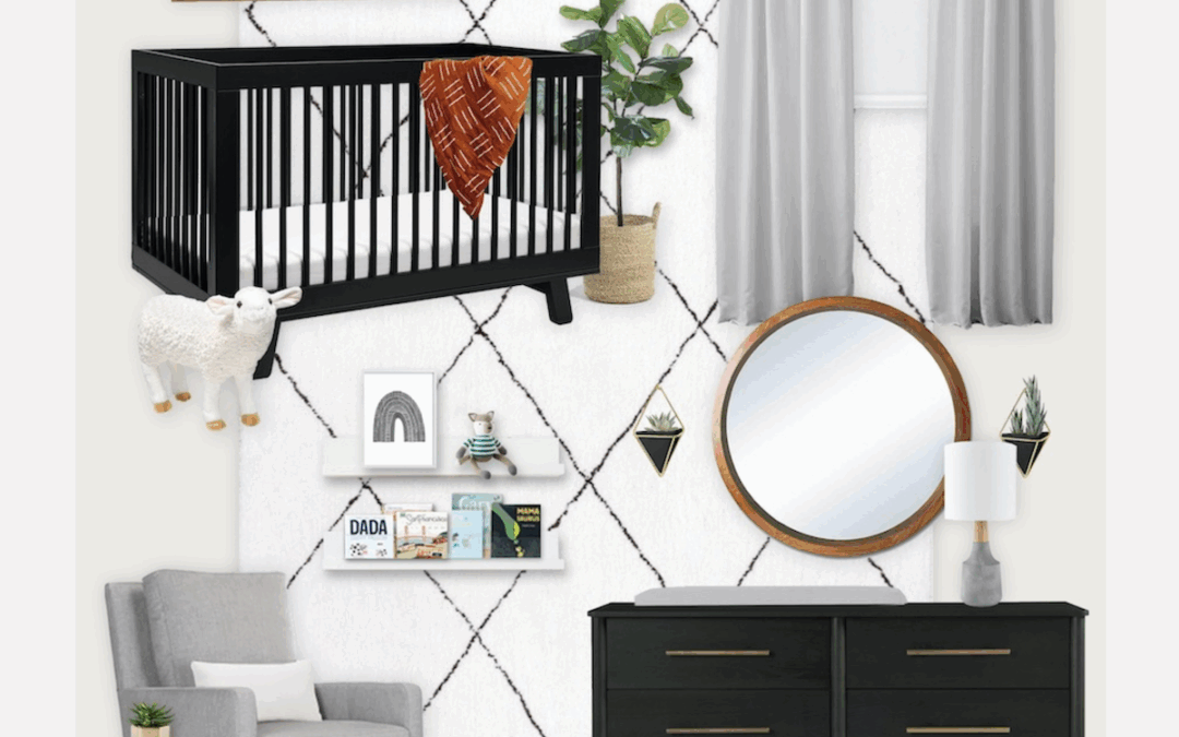 A Gender Neutral Nursery Virtual Design with Black Accents