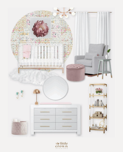 Mauve Girl's Nursery with Colorful Wallpaper