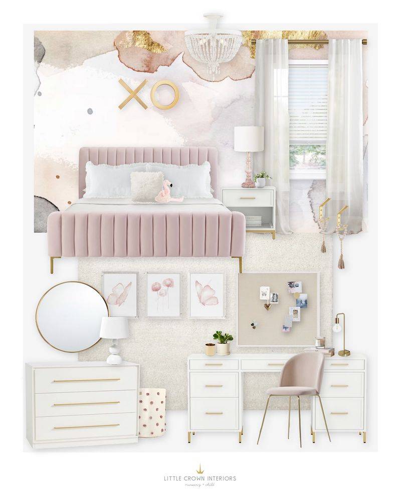 E-Design Sophisticated Blush and Gold Girl's Bedroom