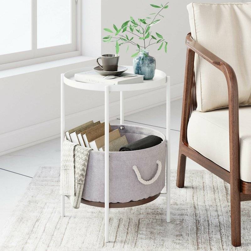 Round Side Table with Storage