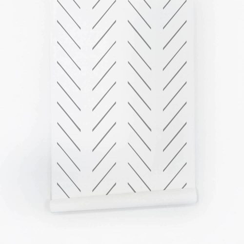 White and Grey Herringbone Wallpaper