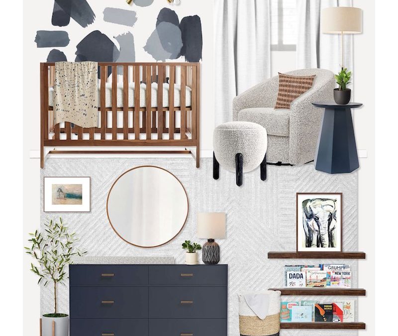 E-Design Reveal: Gray & Navy Nursery with Walnut Crib