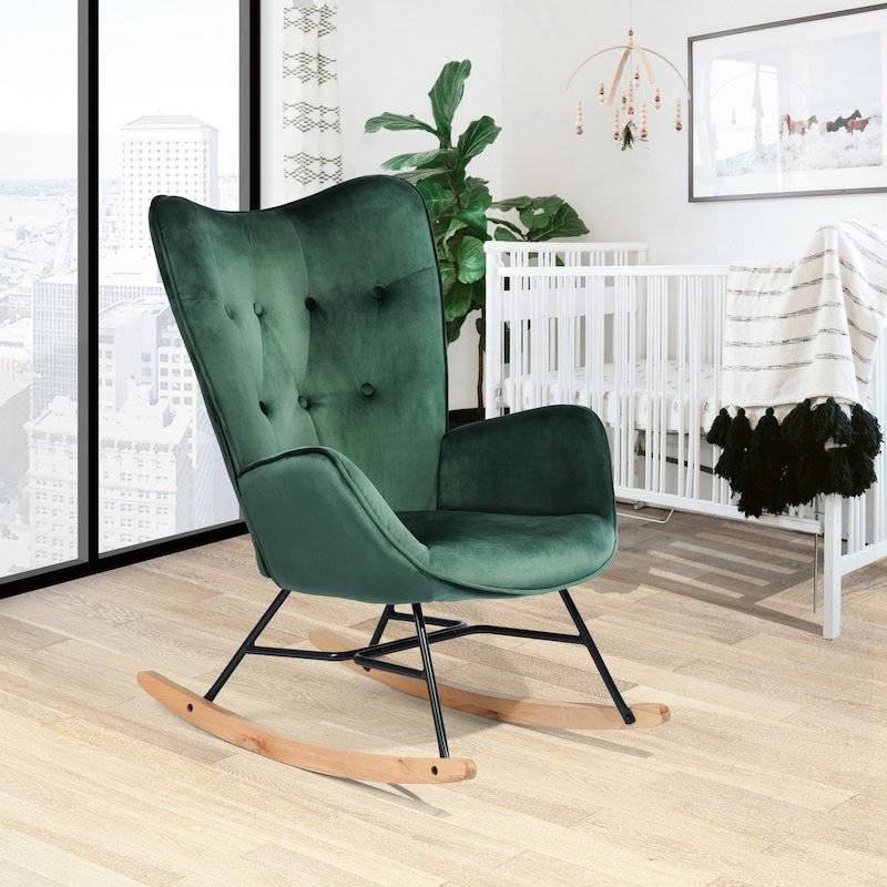 Retro Rocking Chair in Green Velvet