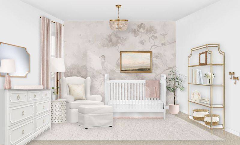 Elegant White and Blush nursery with Amazing Accent Wall