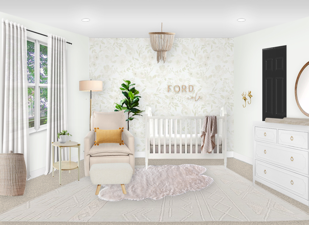 Neutral Nursery E-Design with Floral Wallpaper