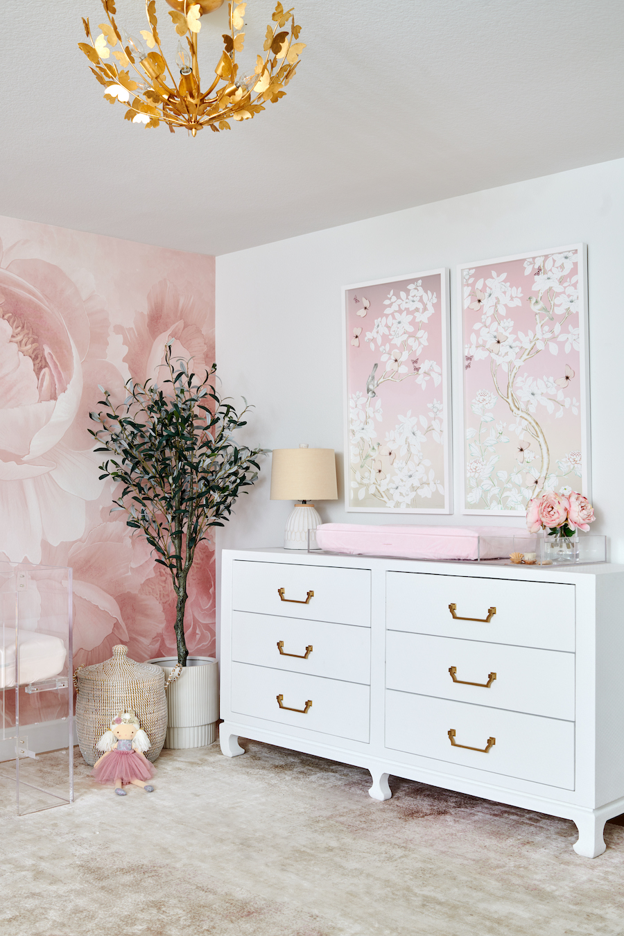 Blush Traditional Floral Nursery by Little Crown Interiors