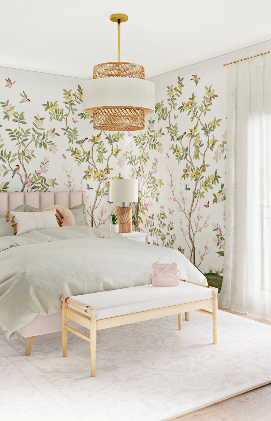 Girl's Room with Chinoiserie Wallpaper