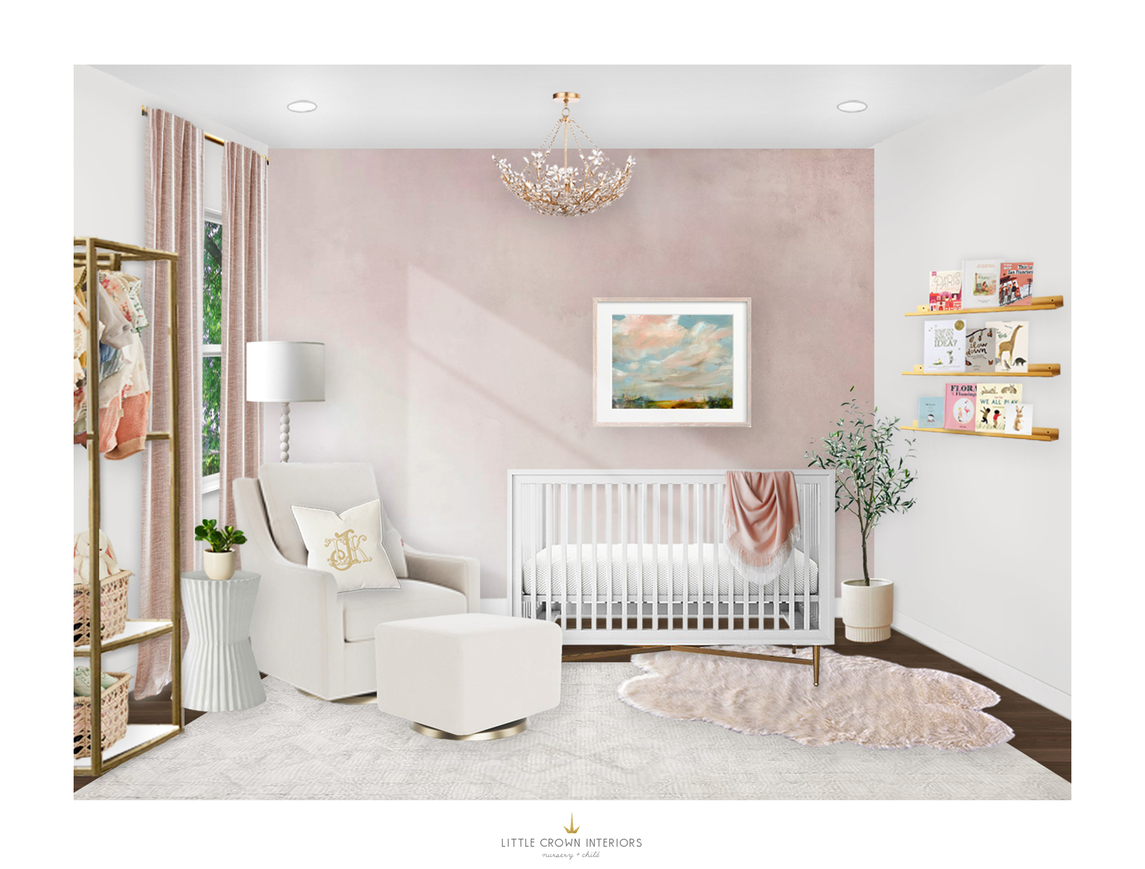 Blush & Gold Nursery Virtual Design by Little Crown Interiors