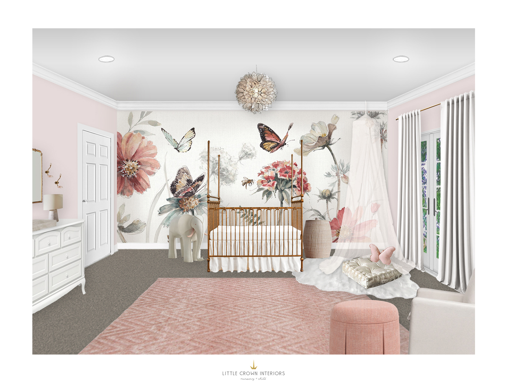 Blush Floral Nursery Virtual Design by Little Crown Interiors