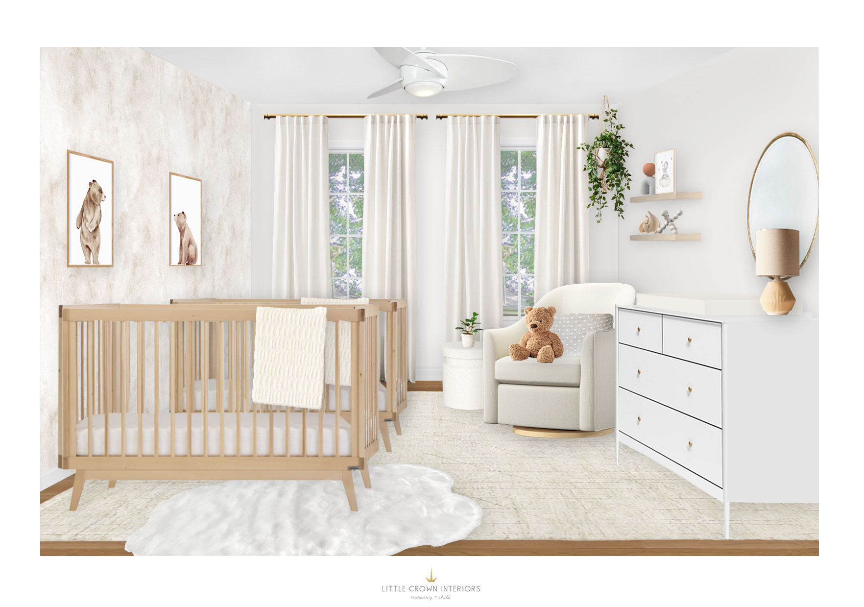 Cozy Neutral Twin's Nursery Virtual Design