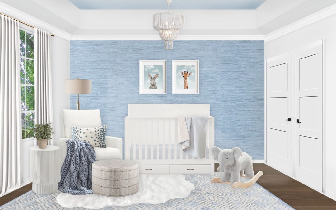 Light Blue Boy’s Nursery E-Design with Grasscloth Wallpaper
