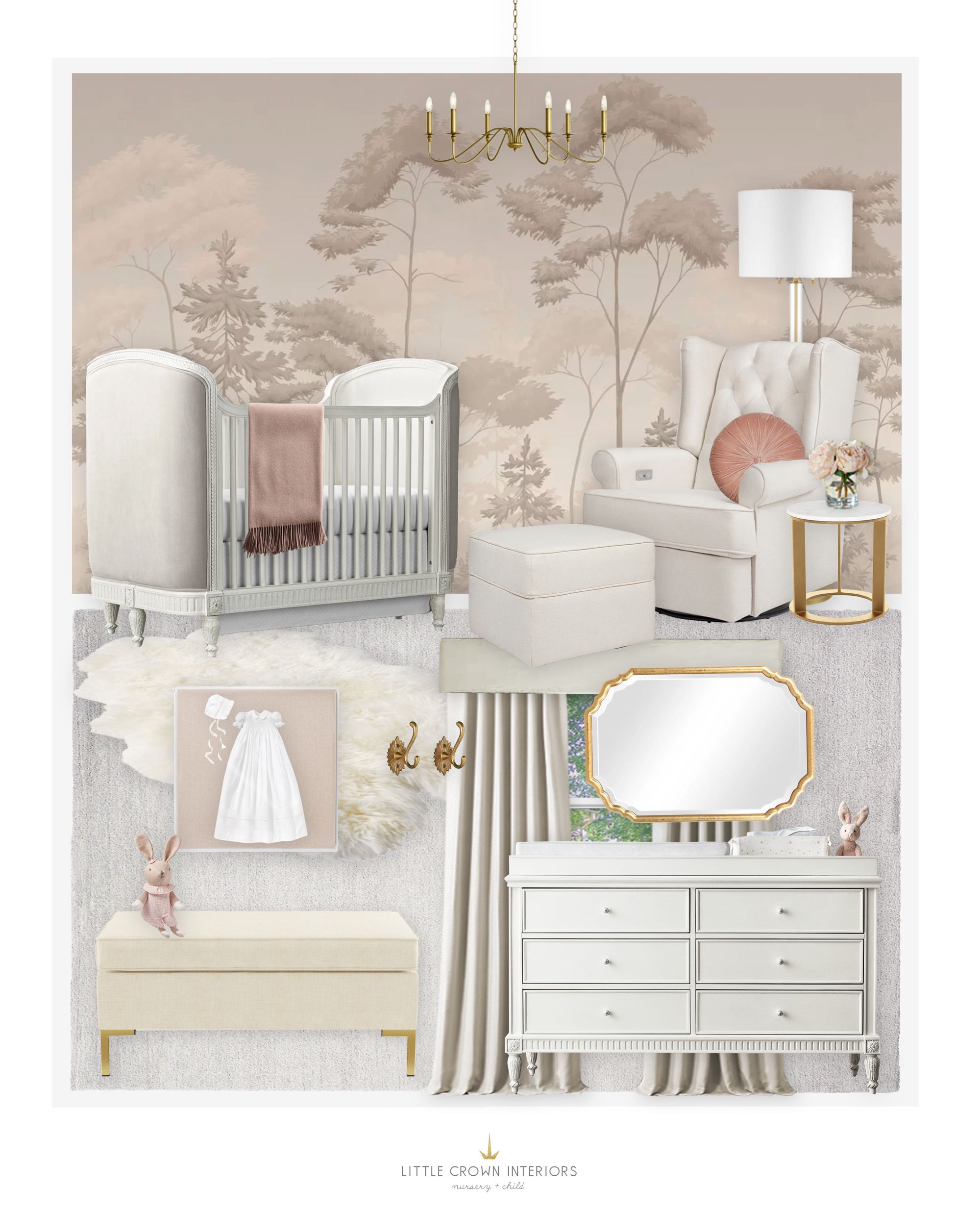 Traditional Nursery E-Design with Neutrals and Rose