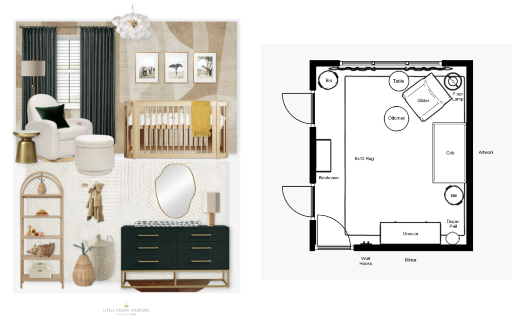 Neutral Safari Nursery E-Design with Bold Dark Green Accents