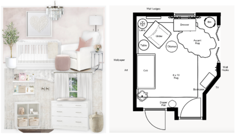 Blush & Neutral Feminine Nursery Virtual Design - Little Crown Interiors