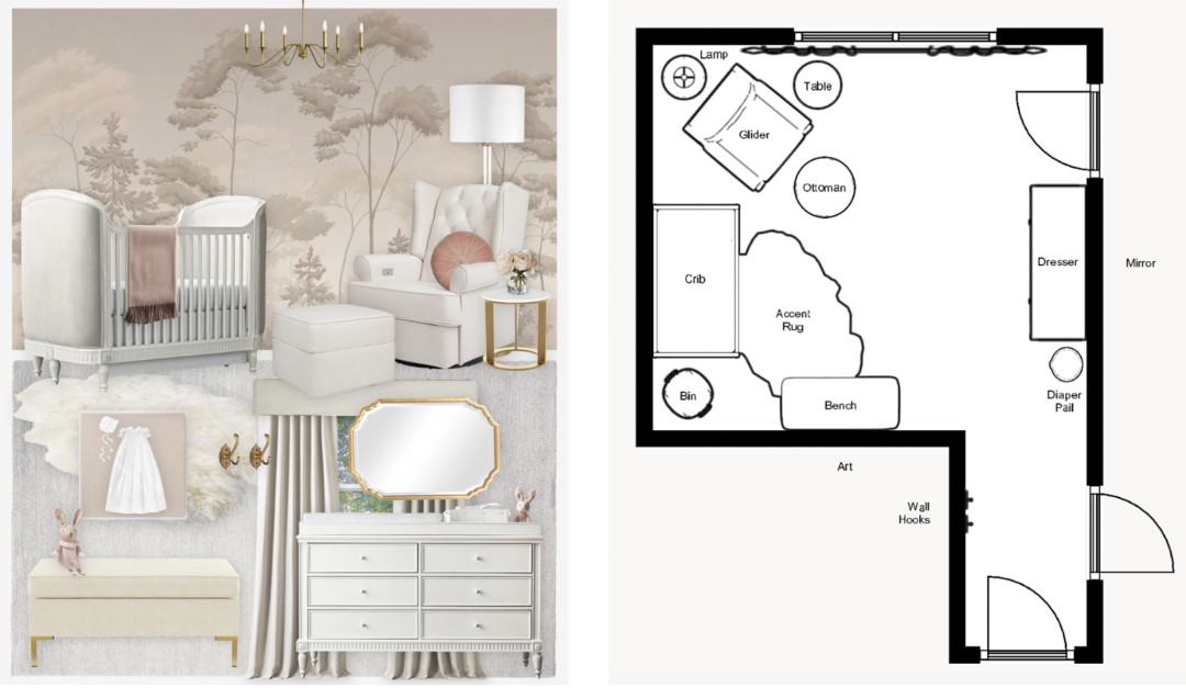Traditional Nursery E-Design with Neutrals and Rose