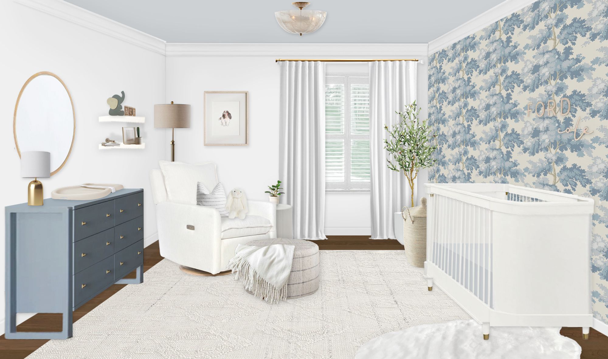 Blue & White Nursery E-Design Rendering