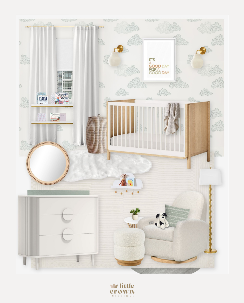 A Neutral & Sage Green Cloud Nursery Virtual Design - Little Crown ...
