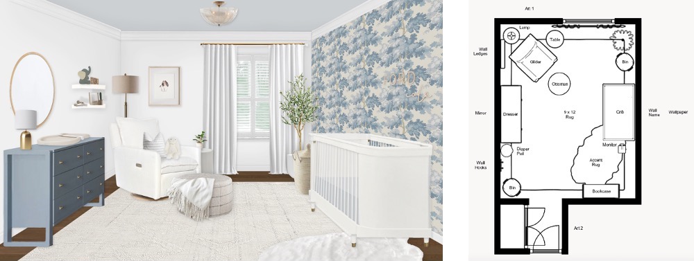 White & Blue Botanical Nursery E-Design