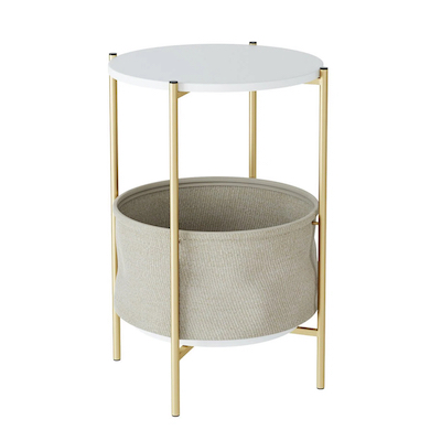 White Round Nursery Side Table with Storage