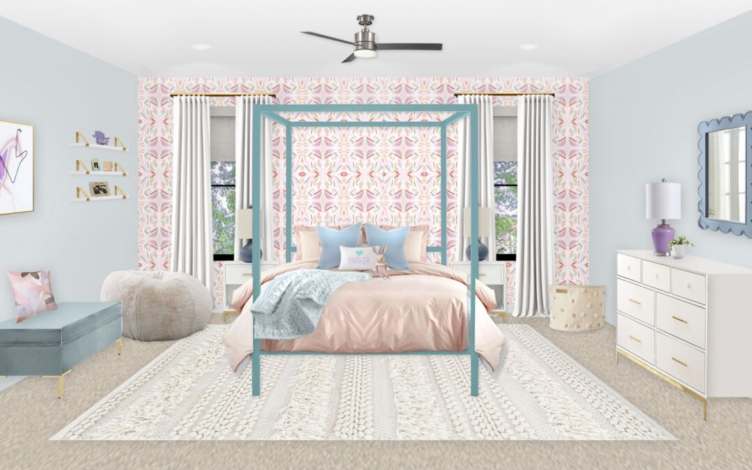 Colorful Girl’s Bedroom with Light Blue & Purple
