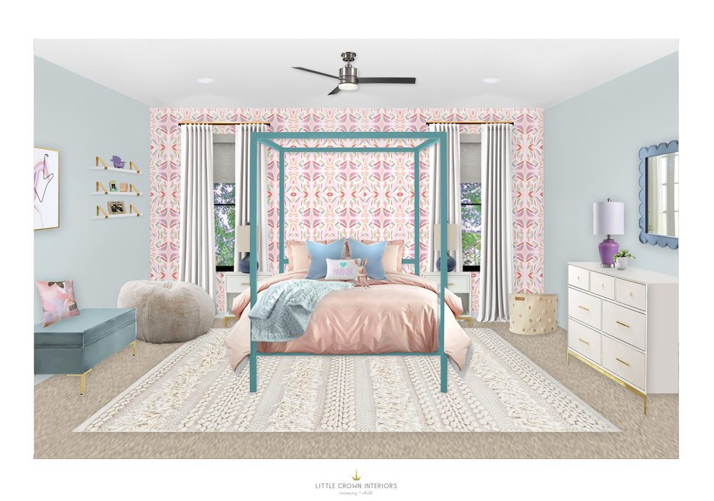 Blue & Pink Girl's Bedroom Design