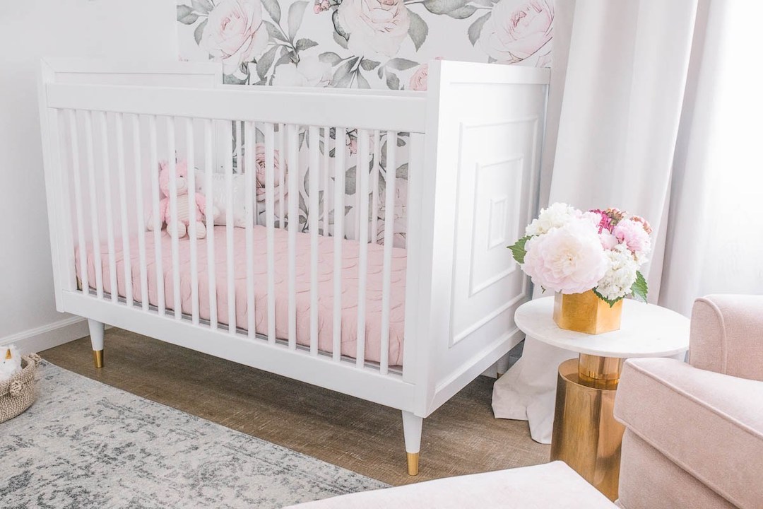 modern-white-crib-nursery Blush Floral Nursery Design Little Crown Interiors