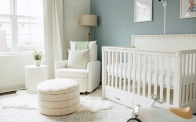 A Light Blue Boy’s Nursery with Grasscloth Wallpaper