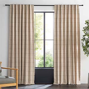 Beige Double Pinstripe Grid Blackout Curtains