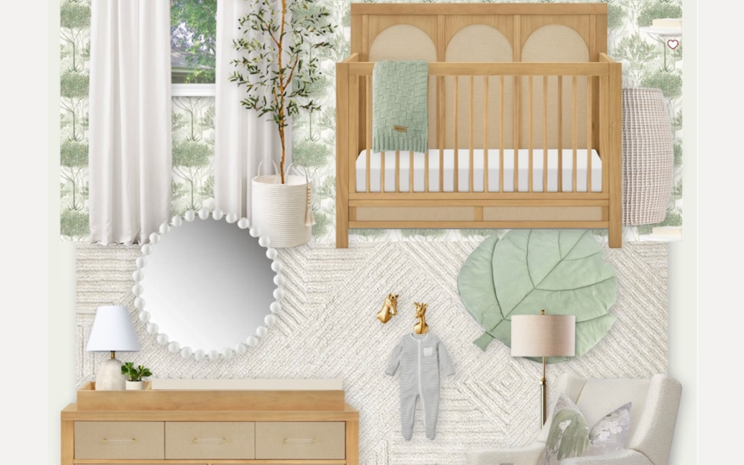 A Natural Nursery Design With Green Tree Wallpaper