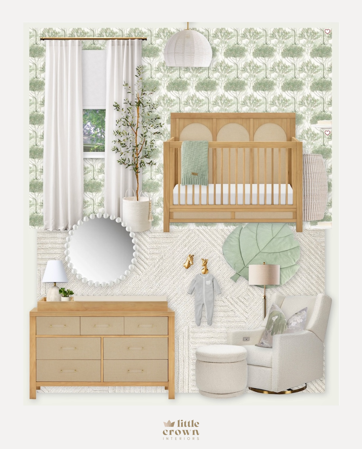 Natural Nursery Virtual Design with Green Tree Wallpaper