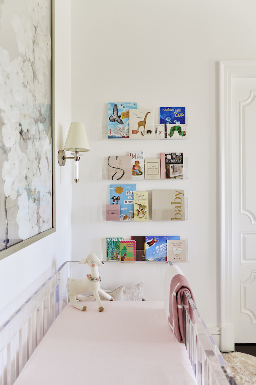 Acrylic Crib & Wall Ledges in Soft Pink Luxury Nursery