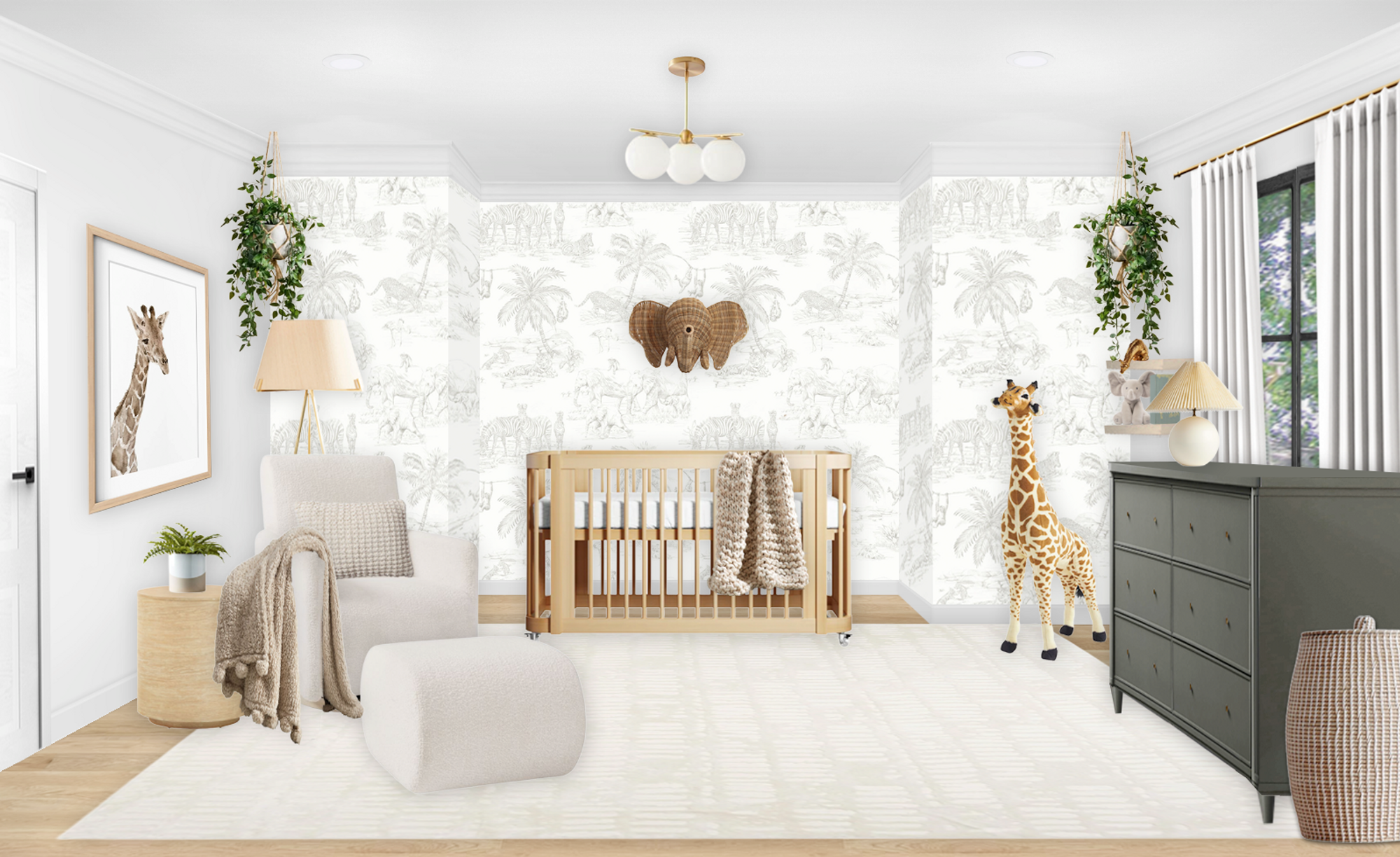 Neutral Nursery E-Design with Safari Wallpaper