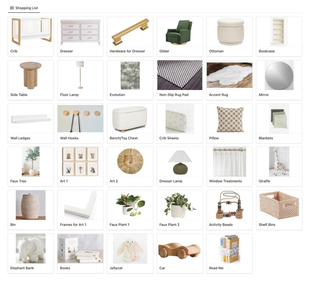 Neutral & Sage Safari Nursery Virtual Design Shopping List