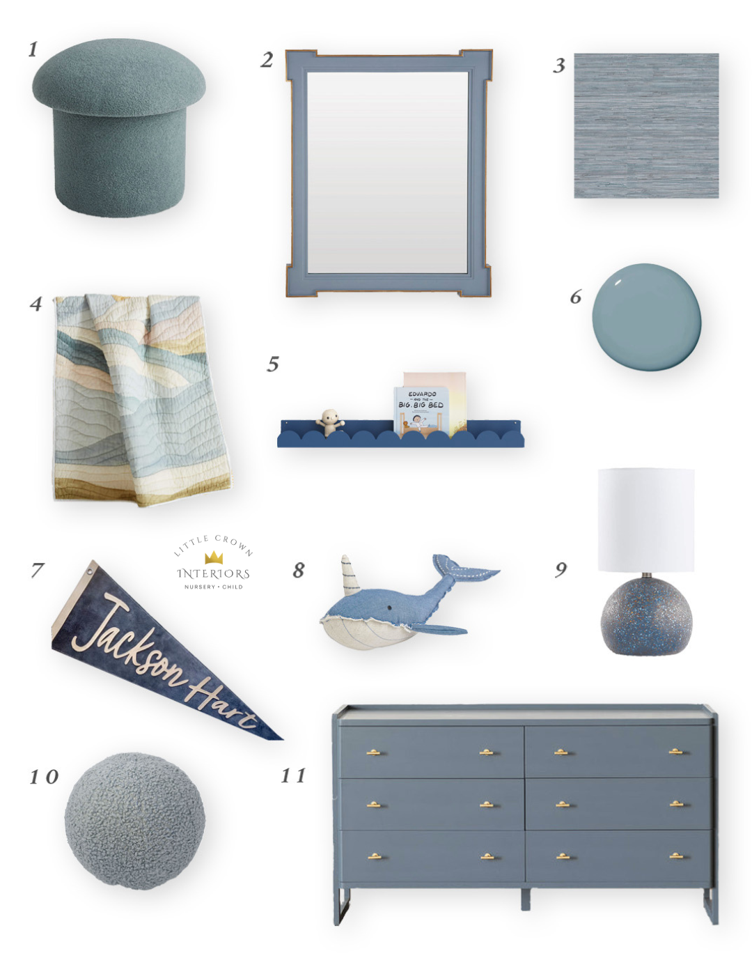 Slate Blue Calming Nursery Decor and Furniture